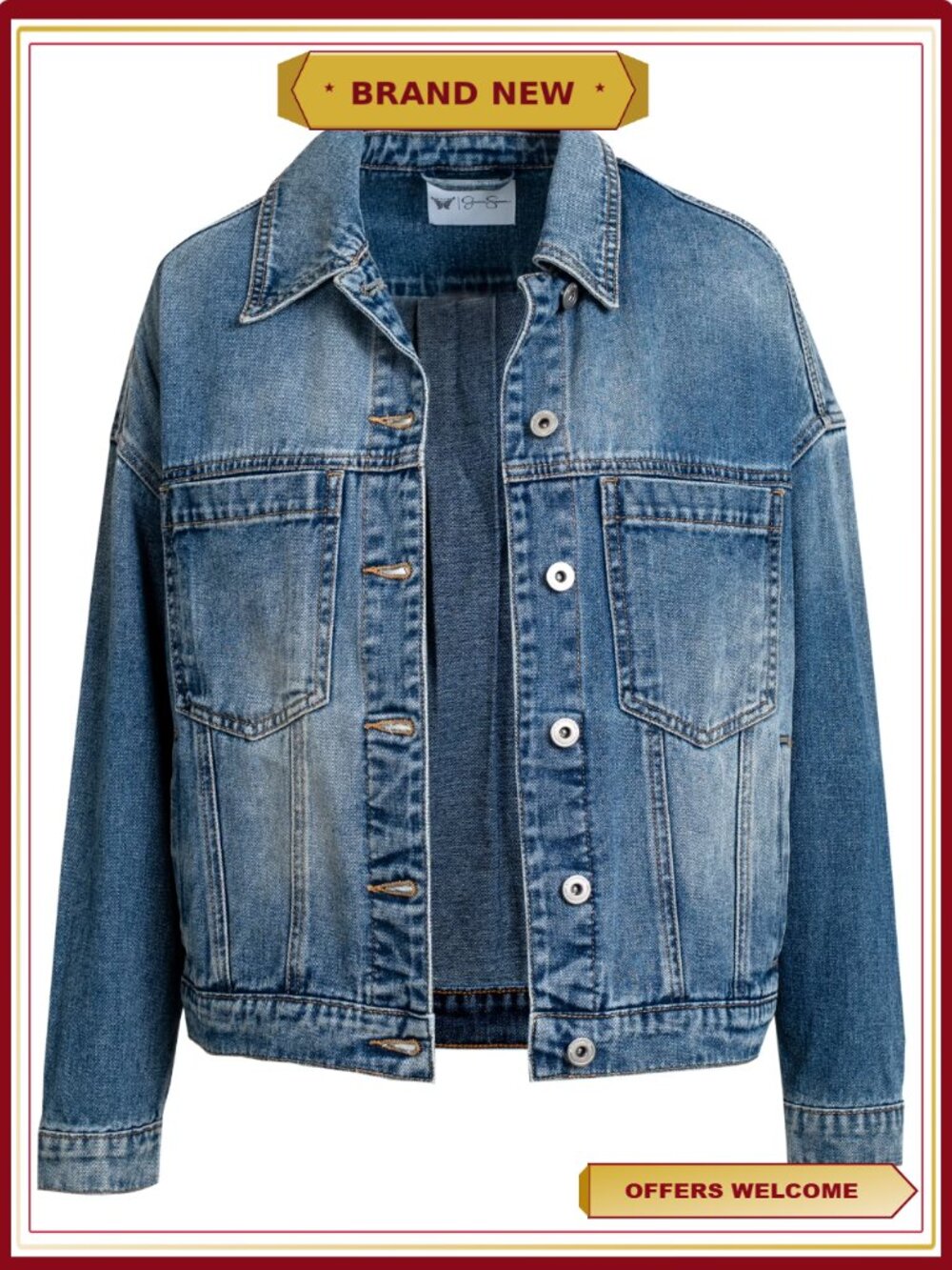 Swing Denim Jacket Button Front Pleated Back Layer - Picture 7 of 7